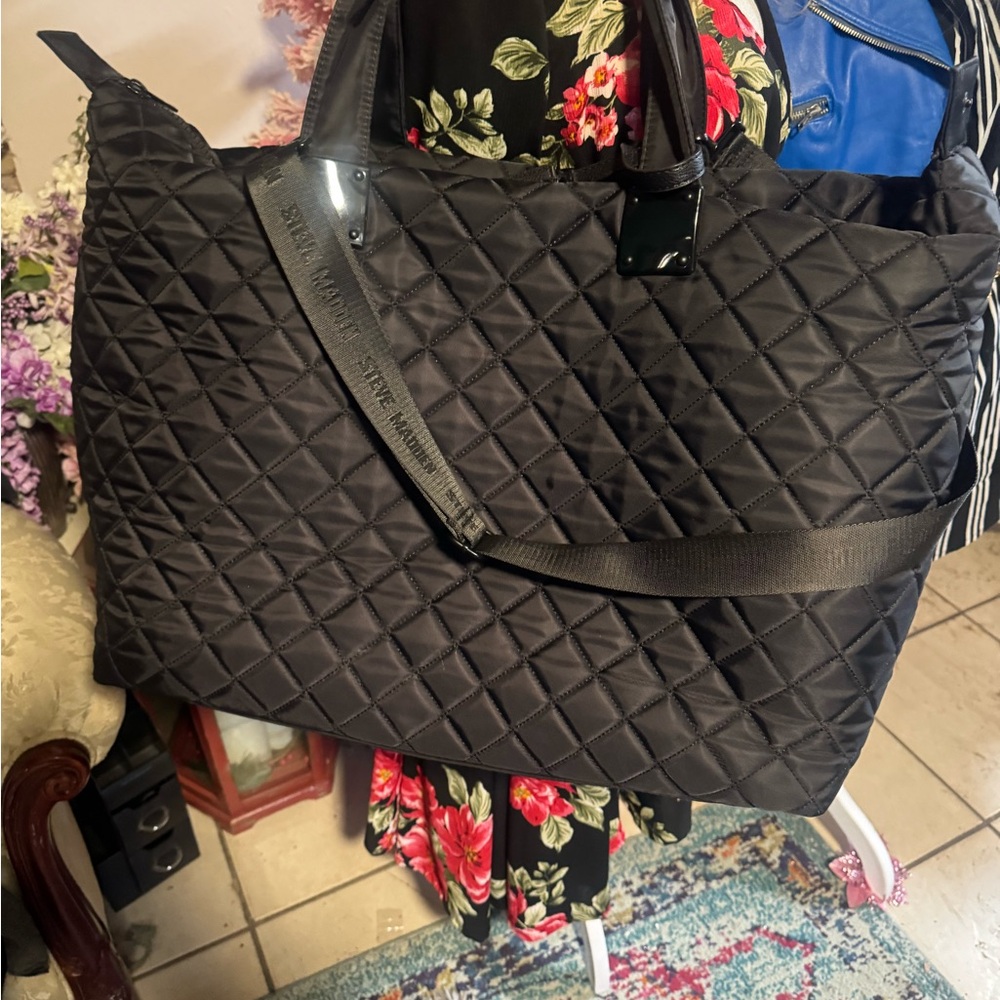 Steve Madden Black Quilted Tote Bag